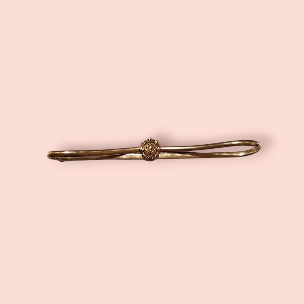 VINTAGE ACCESSOCRAFT  GOLD Tone BELT With LION HEAD Small 26-33 Inches